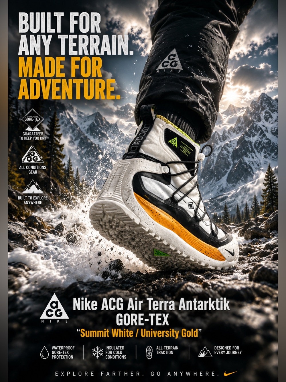 New!🔥 Nike ACG Air Terra Antarktik GORE-TEX "Summit White / University Gold"🔥